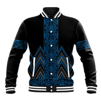 Blue Aotearoa Mangopare Kowhaiwhai and Niho Taniwha Baseball Jacket Maori New Zealand LT14 Unisex Blue - Polynesian Pride