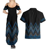 Blue Aotearoa Mangopare Kowhaiwhai and Niho Taniwha Couples Matching Summer Maxi Dress and Hawaiian Shirt Maori New Zealand LT14 - Polynesian Pride