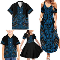 Blue Aotearoa Mangopare Kowhaiwhai and Niho Taniwha Family Matching Summer Maxi Dress and Hawaiian Shirt Maori New Zealand LT14 - Polynesian Pride