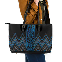 Blue Aotearoa Mangopare Kowhaiwhai and Niho Taniwha Leather Tote Bag Maori New Zealand LT14 - Polynesian Pride