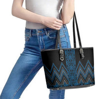 Blue Aotearoa Mangopare Kowhaiwhai and Niho Taniwha Leather Tote Bag Maori New Zealand LT14 - Polynesian Pride