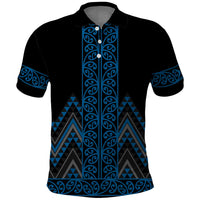 Blue Aotearoa Mangopare Kowhaiwhai and Niho Taniwha Polo Shirt Maori New Zealand