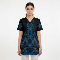 Blue Aotearoa Mangopare Kowhaiwhai and Niho Taniwha Scrub Top Maori New Zealand - Polynesian Pride