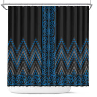 Blue Aotearoa Mangopare Kowhaiwhai and Niho Taniwha Shower Curtain Maori New Zealand
