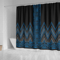 Blue Aotearoa Mangopare Kowhaiwhai and Niho Taniwha Shower Curtain Maori New Zealand