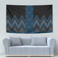 Blue Aotearoa Mangopare Kowhaiwhai and Niho Taniwha Tapestry Maori New Zealand