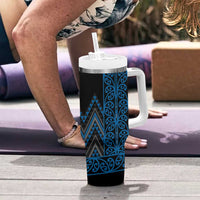 Blue Aotearoa Mangopare Kowhaiwhai and Niho Taniwha Tumbler With Handle Maori New Zealand LT14 - Polynesian Pride