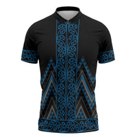 Blue Aotearoa Mangopare Kowhaiwhai Niho Taniwha Zipper Polo Shirt Maori New Zealand - Polynesian Pride