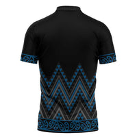 Blue Aotearoa Mangopare Kowhaiwhai Niho Taniwha Zipper Polo Shirt Maori New Zealand - Polynesian Pride