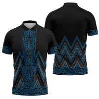 Blue Aotearoa Mangopare Kowhaiwhai Niho Taniwha Zipper Polo Shirt Maori New Zealand - Polynesian Pride