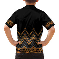 Gold Aotearoa Mangopare Kowhaiwhai and Niho Taniwha Family Matching Tank Maxi Dress and Hawaiian Shirt Maori New Zealand LT14 - Polynesian Pride