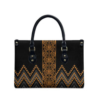 Gold Aotearoa Mangopare Kowhaiwhai Niho Taniwha Leather Bag Maori New Zealand - Polynesian Pride