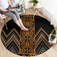 Gold Aotearoa Mangopare Kowhaiwhai and Niho Taniwha Round Carpet Maori New Zealand