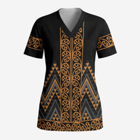 Gold Aotearoa Mangopare Kowhaiwhai and Niho Taniwha Scrub Top Maori New Zealand - Polynesian Pride