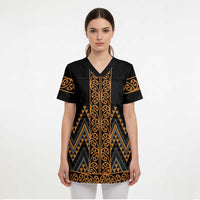 Gold Aotearoa Mangopare Kowhaiwhai and Niho Taniwha Scrub Top Maori New Zealand - Polynesian Pride