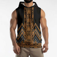 Gold Aotearoa Mangopare Kowhaiwhai Niho Taniwha Sleeveless Hoodie Maori New Zealand - Polynesian Pride