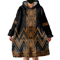 Gold Aotearoa Mangopare Kowhaiwhai and Niho Taniwha Wearable Blanket Hoodie Maori New Zealand