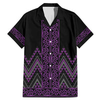 Purple Aotearoa Mangopare Kowhaiwhai and Niho Taniwha Family Matching Mermaid Dress and Hawaiian Shirt Maori New Zealand LT14 Dad's Shirt - Short Sleeve Purple - Polynesian Pride