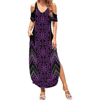 Purple Aotearoa Mangopare Kowhaiwhai and Niho Taniwha Family Matching Summer Maxi Dress and Hawaiian Shirt Maori New Zealand LT14 Mom's Dress Purple - Polynesian Pride