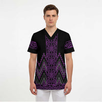 Purple Aotearoa Mangopare Kowhaiwhai and Niho Taniwha Scrub Top Maori New Zealand - Polynesian Pride
