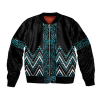 Paua Shell Aotearoa Mangopare Kowhaiwhai and Niho Taniwha Bomber Jacket Maori New Zealand LT14 Unisex Turquoise - Polynesian Pride