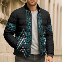 Paua Shell Aotearoa Mangopare Kowhaiwhai Niho Taniwha Bomber Puffer Jacket Maori New Zealand - Polynesian Pride