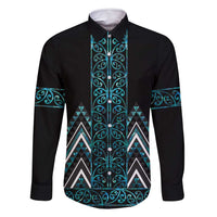 Paua Shell Aotearoa Mangopare Kowhaiwhai and Niho Taniwha Family Matching Summer Maxi Dress and Hawaiian Shirt Maori New Zealand LT14 Dad's Shirt - Long Sleeve Turquoise - Polynesian Pride