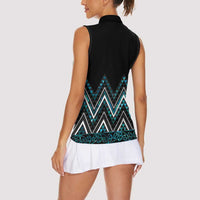 Paua Shell Aotearoa Mangopare Kowhaiwhai and Niho Taniwha Women Sleeveless Polo Shirt Maori New Zealand