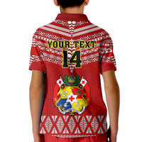 Custom Tonga Rugby Kid Polo Shirt 2023 World Cup Tongan Kupesi Ngatu Pattern LT14 - Polynesian Pride