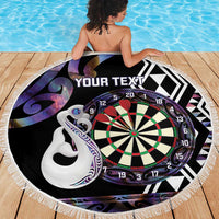 Personalised New Zealand Darts Beach Blanket Ngutukaka Manaia Taniko Luxury Purple - Polynesian Pride