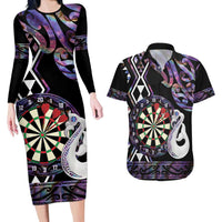 Personalised New Zealand Darts Couples Matching Long Sleeve Bodycon Dress and Hawaiian Shirt Ngutukaka Manaia Taniko Luxury Purple - Polynesian Pride