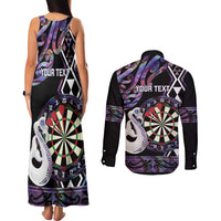 Personalised New Zealand Darts Couples Matching Tank Maxi Dress and Long Sleeve Button Shirt Ngutukaka Manaia Taniko Luxury Purple - Polynesian Pride