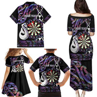 Personalised New Zealand Darts Family Matching Puletasi and Hawaiian Shirt Ngutukaka Manaia Taniko Luxury Purple - Polynesian Pride