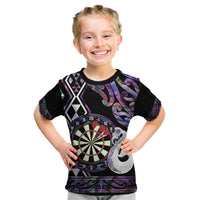 Personalised New Zealand Darts Kid T Shirt Ngutukaka Manaia Taniko Luxury Purple - Polynesian Pride