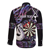 Personalised New Zealand Darts Long Sleeve Button Shirt Ngutukaka Manaia Taniko Luxury Purple - Polynesian Pride