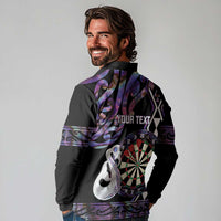 Personalised New Zealand Darts Long Sleeve Polo Shirt Ngutukaka Manaia Taniko Luxury Purple - Polynesian Pride