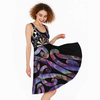 Personalised New Zealand Darts Midi Dress Ngutukaka Manaia Taniko Luxury Purple - Polynesian Pride