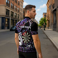 Personalised New Zealand Darts Zipper Polo Shirt Ngutukaka Manaia Taniko Luxury Purple - Polynesian Pride