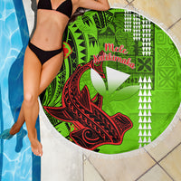 Personalised Hawaii Christmas Beach Blanket Mele Kalikimaka Kakau Polynesian Shark Tattoo LT14 - Wonder Print Shop