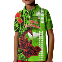 Personalised Hawaii Christmas Kid Polo Shirt Mele Kalikimaka Kakau Polynesian Shark Tattoo LT14 Kid Green - Polynesian Pride