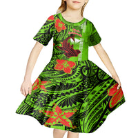 Personalised Hawaii Christmas Kid Short Sleeve Dress Mele Kalikimaka Kakau Polynesian Shark Tattoo LT14 - Polynesian Pride