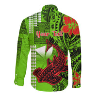 Personalised Hawaii Christmas Long Sleeve Button Shirt Mele Kalikimaka Kakau Polynesian Shark Tattoo LT14 - Polynesian Pride