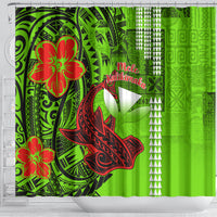 Personalised Hawaii Christmas Shower Curtain Mele Kalikimaka Kakau Polynesian Shark Tattoo LT14 - Polynesian Pride