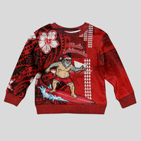 Personalised Hawaii Christmas Kid Ugly Christmas Sweater Mele Kalikimaka Surfing Santa Claus LT14 Kid Red - Polynesian Pride