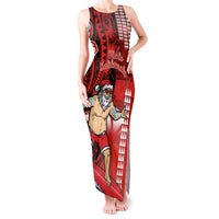 Personalised Hawaii Christmas Tank Maxi Dress Mele Kalikimaka Surfing Santa Claus LT14 Women Red - Polynesian Pride
