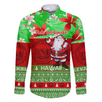 Personalised Hawaii Christmas Family Matching Off Shoulder Maxi Dress and Hawaiian Shirt Mele Kalikimaka Hawaiian Santa Tropical Vibes LT14 Dad's Shirt - Long Sleeve Red - Polynesian Pride