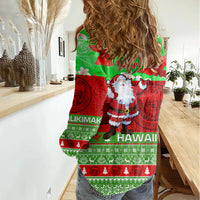 Personalised Hawaii Christmas Women Casual Shirt Mele Kalikimaka Hawaiian Santa Tropical Vibes LT14 - Polynesian Pride