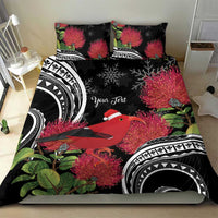 Personalized Mele Kalikimaka Hawaii Bedding Set I'iwi Bird With Ohia Lehua - Black Color