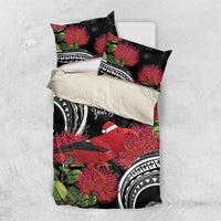 Personalized Mele Kalikimaka Hawaii Bedding Set I'iwi Bird With Ohia Lehua - Black Color