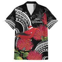 Personalized Mele Kalikimaka Hawaii Family Matching Tank Maxi Dress and Hawaiian Shirt I'iwi Bird With Ohia Lehua - Black Color LT14 Dad's Shirt - Short Sleeve Black - Polynesian Pride